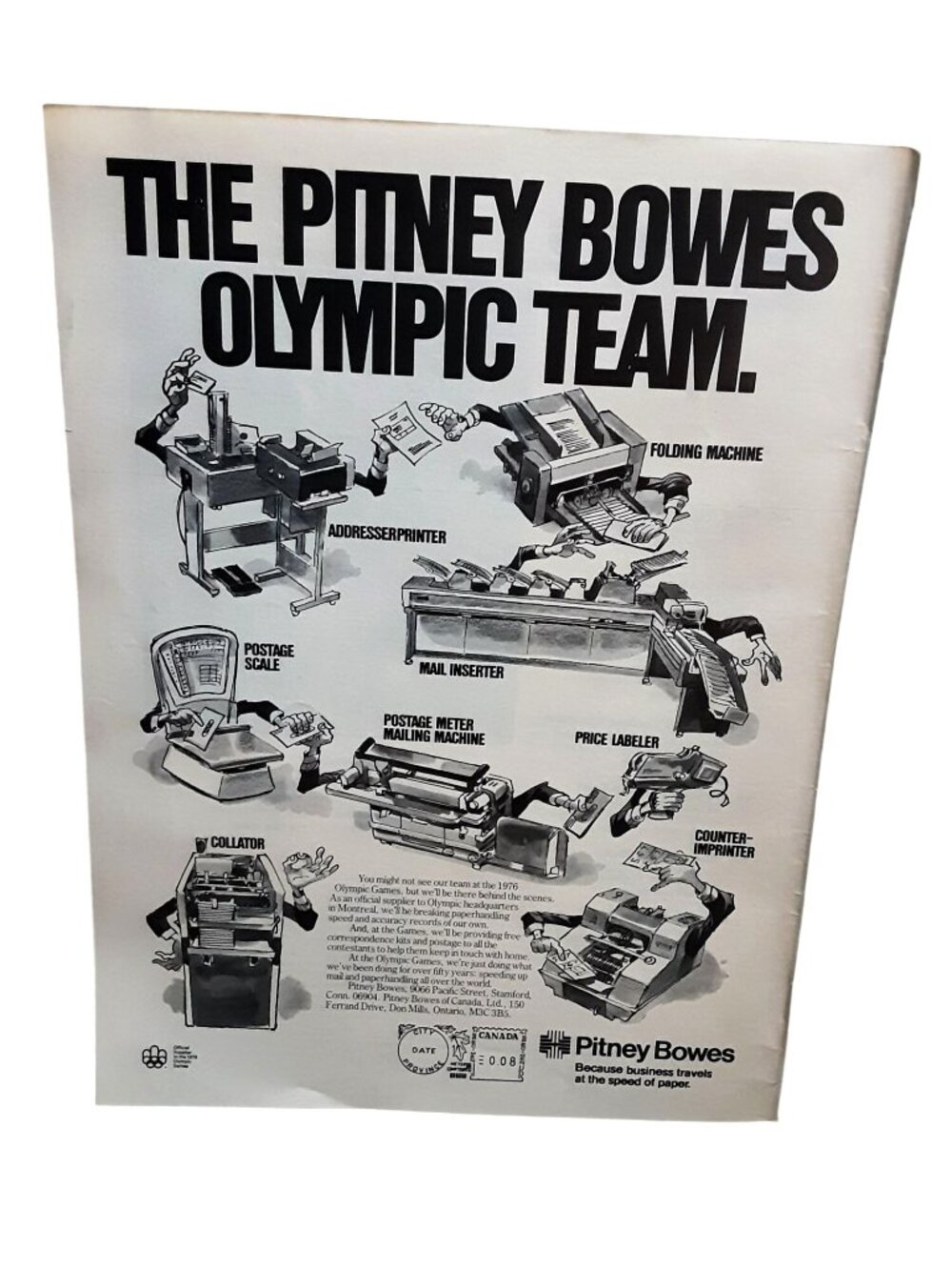 1976 Pitney Bowes Olympic Team Vintage Office Decor Wall Art
